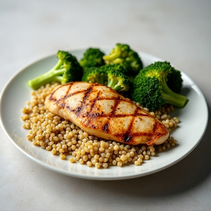 Grilled Chicken Breast with Quinoa and Roasted Broccoli