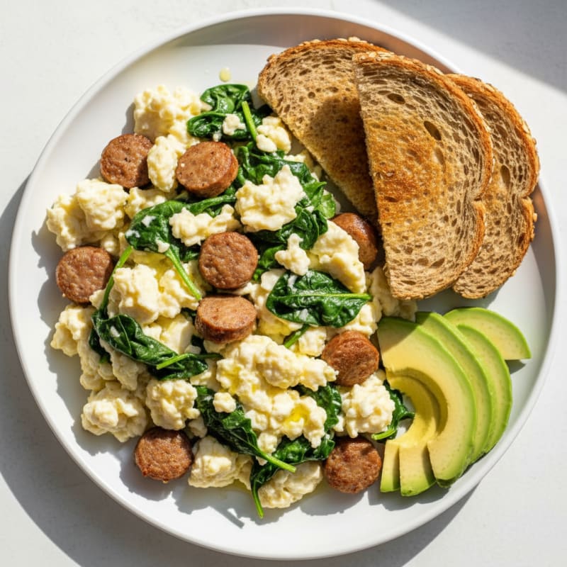 Egg White and Turkey Sausage Scramble with Spinach