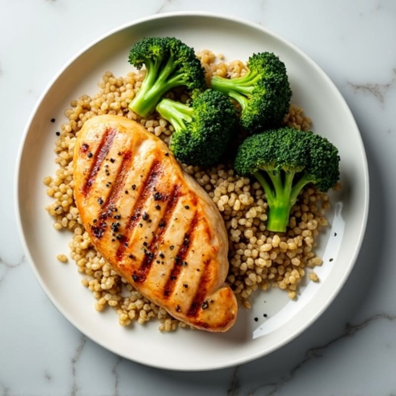 Grilled Chicken Breast with Quinoa and Roasted Broccoli