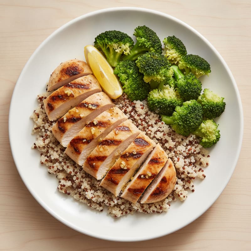 Grilled Chicken Breast with Quinoa and Steamed Broccoli