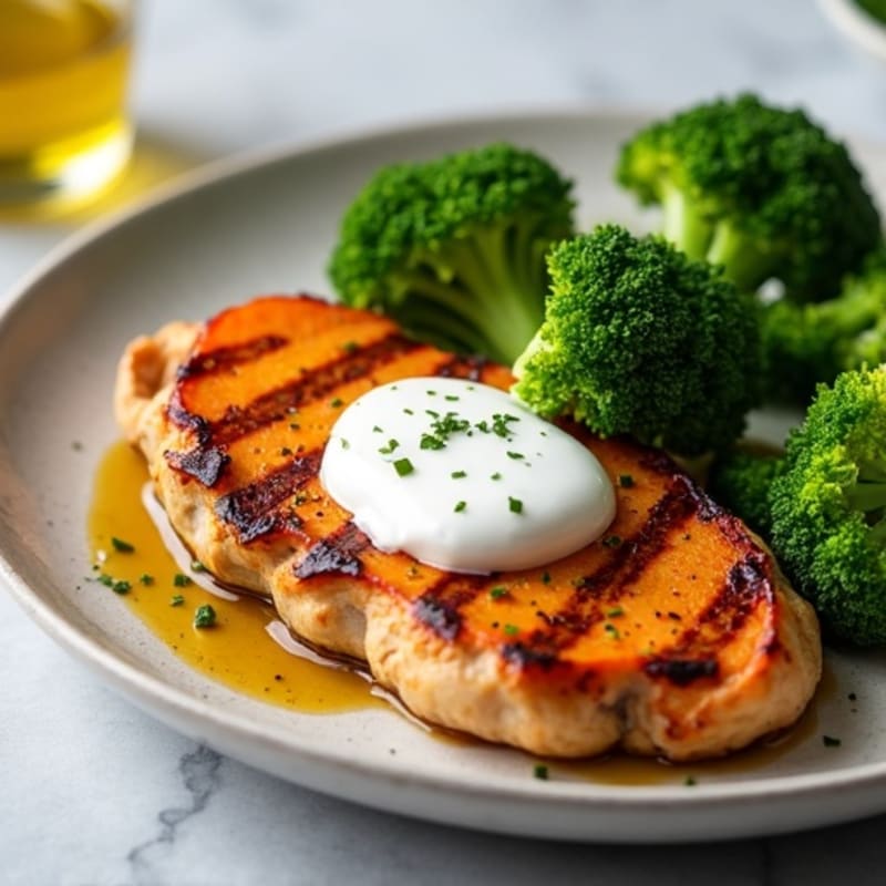 Grilled Chicken Breast with Roasted Sweet Potato and Broccoli