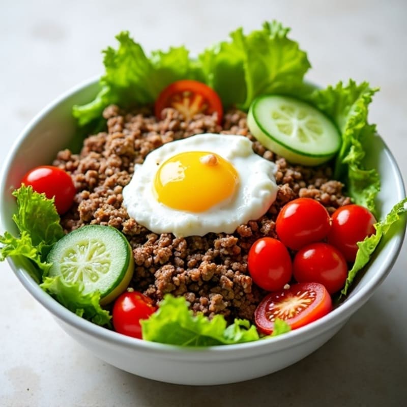 Lean Ground Beef and Crispy Lettuce Bowl with Creamy Tangy Dressing