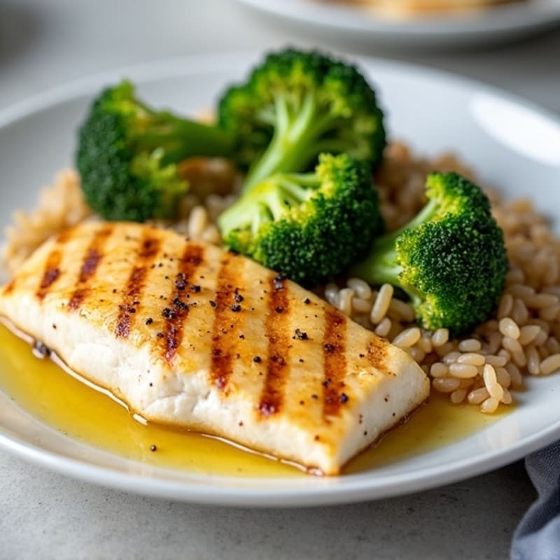 Seared Tilapia with Steamed Broccoli and Brown Rice