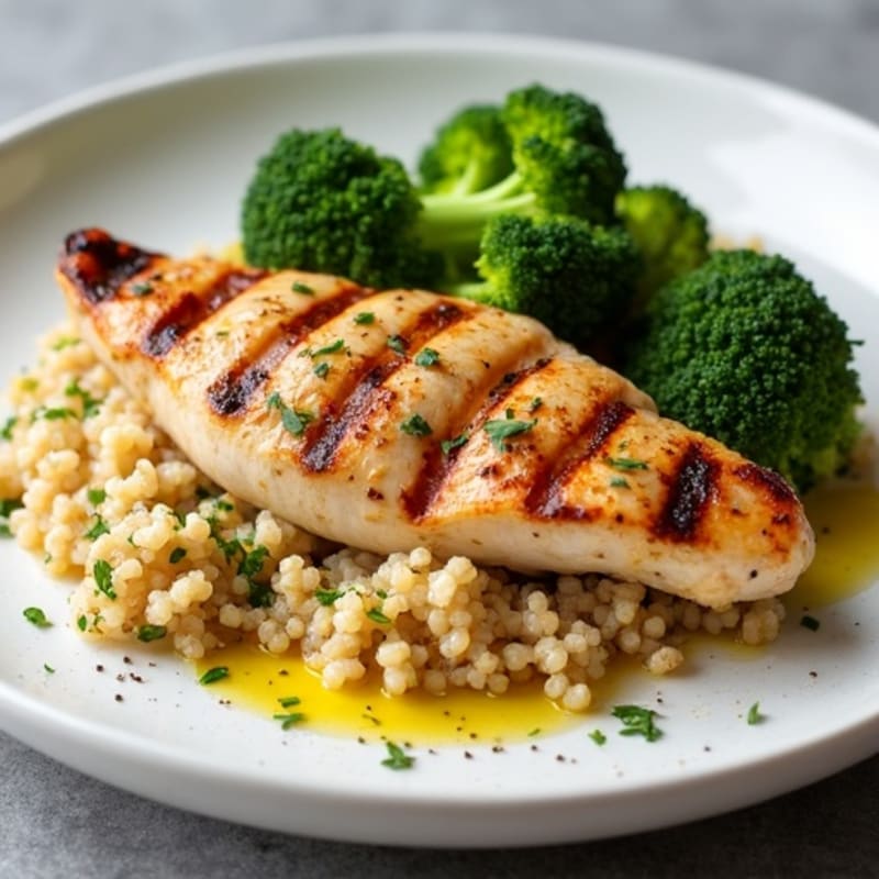 Grilled Chicken Breast with Quinoa and Roasted Broccoli