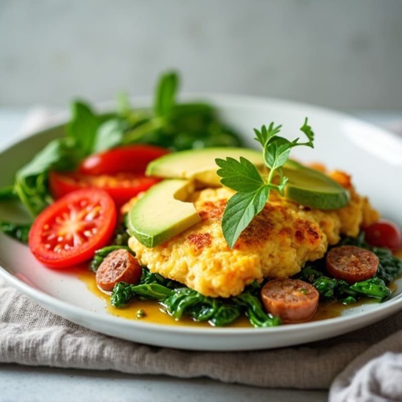 Egg White and Turkey Sausage Scramble with Spinach and Tomatoes