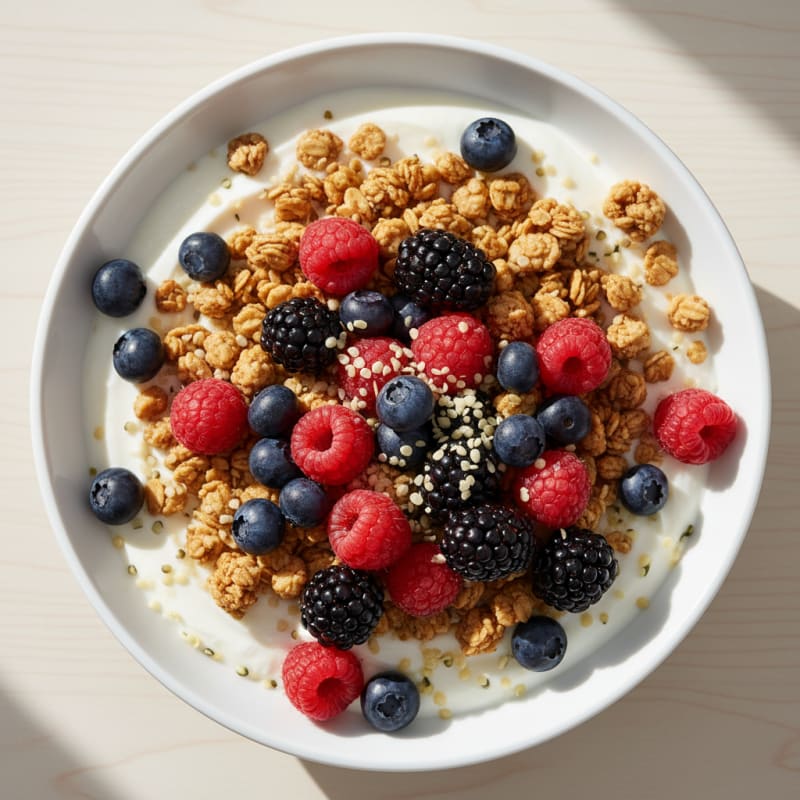 Creamy Greek Yogurt Bowl with Protein Granola and Mixed Berries