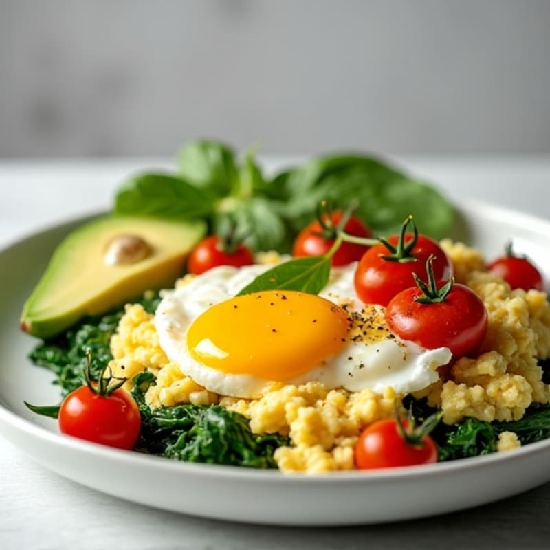 Cottage Cheese Scramble with Spinach and Cherry Tomatoes