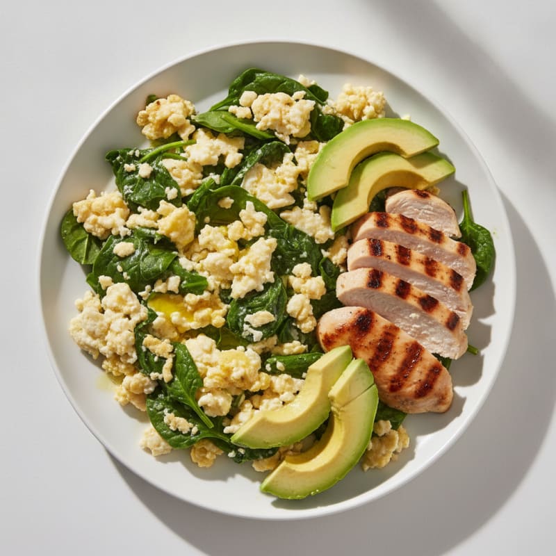 Egg White and Spinach Scramble with Grilled Chicken Breast