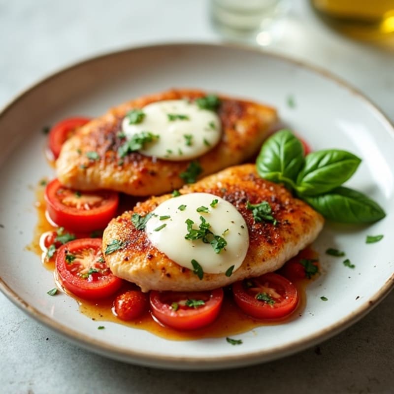 Baked Chicken with Fresh Tomato, Basil, and Melty Mozzarella