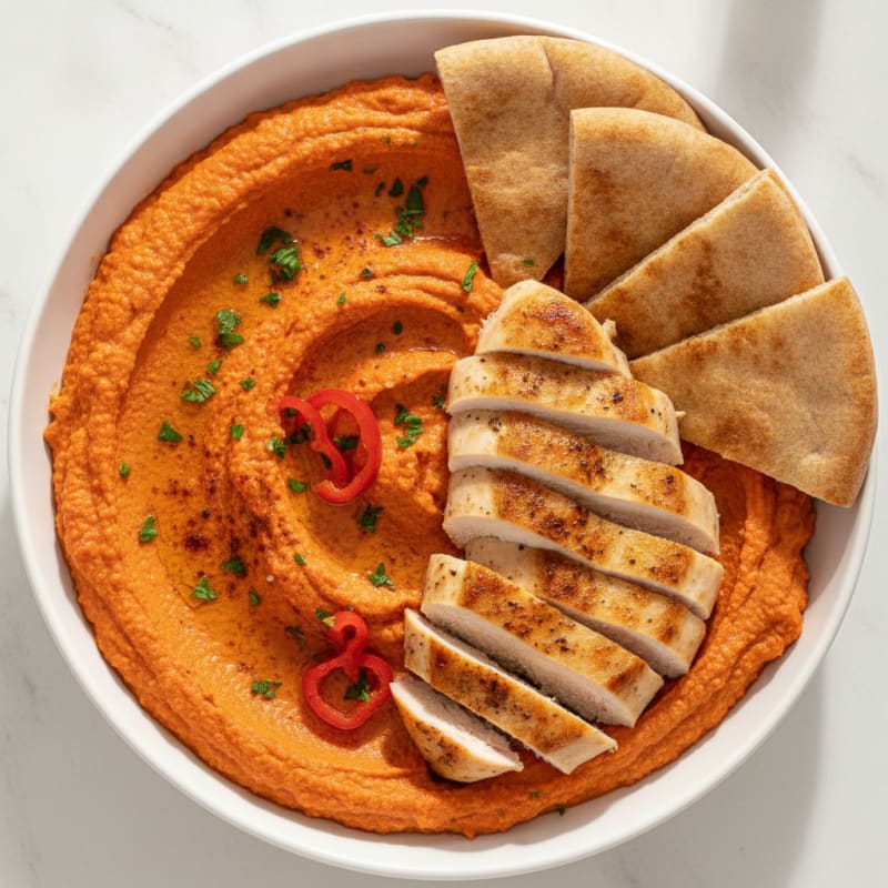 Roasted Red Pepper Hummus with Toasted Pita