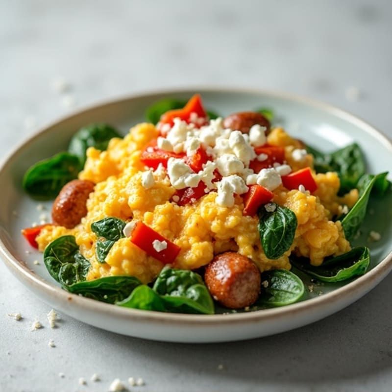 Egg White Scramble with Turkey Sausage and Spinach