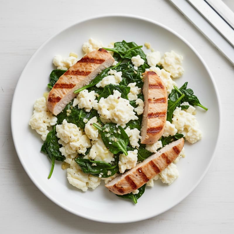 Egg White Spinach Scramble with Grilled Turkey Breast