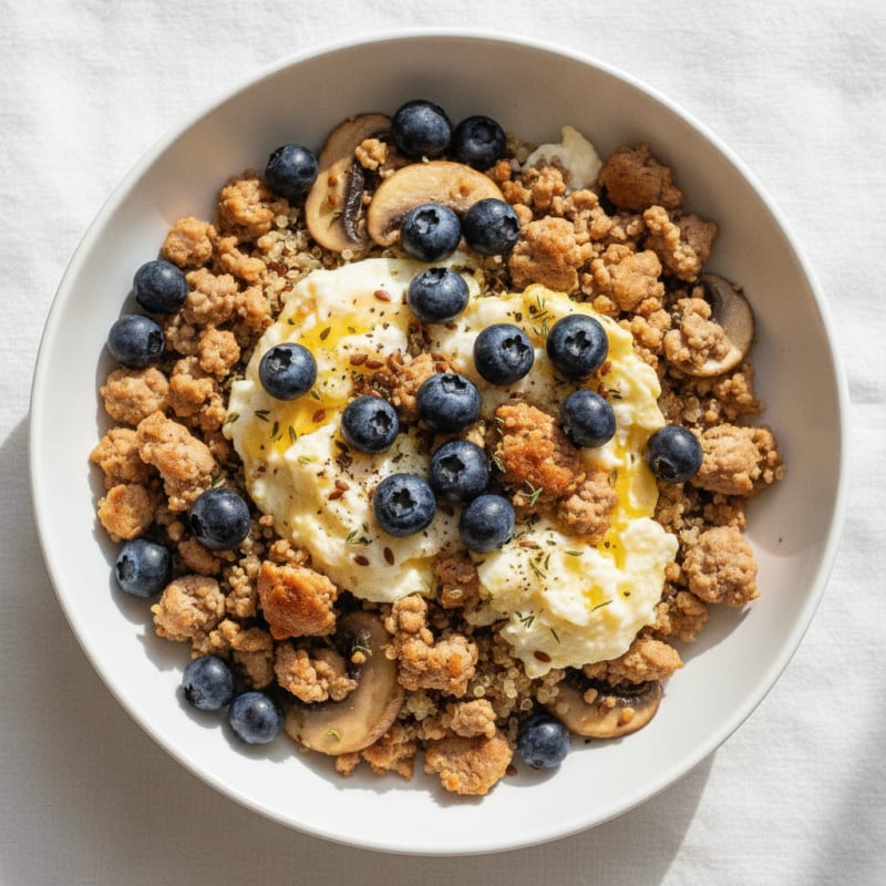 Mushroom Berry Flax Breakfast Bowl