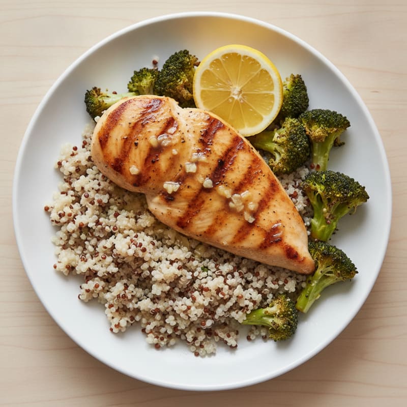 Grilled Chicken Breast with Quinoa and Roasted Broccoli