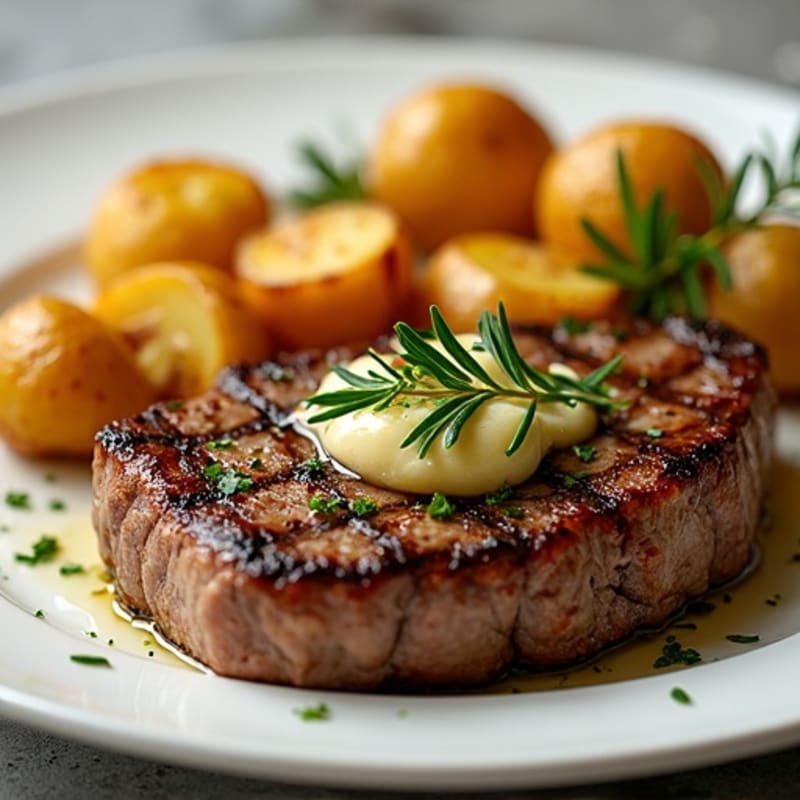 Herb-Garlic Butter Seared Steak with Roasted Baby Potatoes
