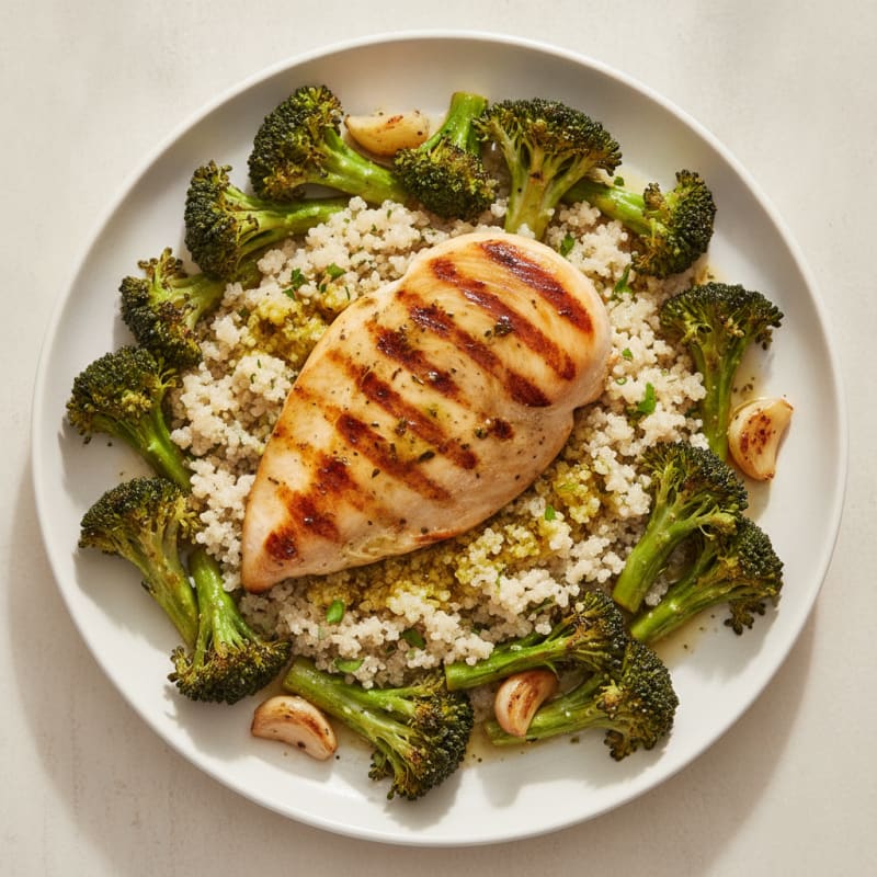 Grilled Chicken Breast with Quinoa and Roasted Broccoli