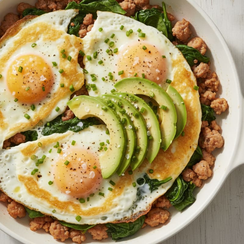 Skillet Eggs with Sausage and Spinach