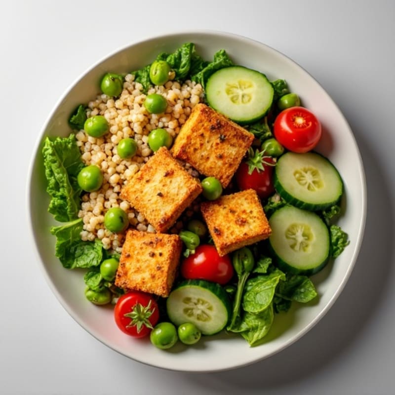 Crispy Tofu and Quinoa Power Salad with Edamame