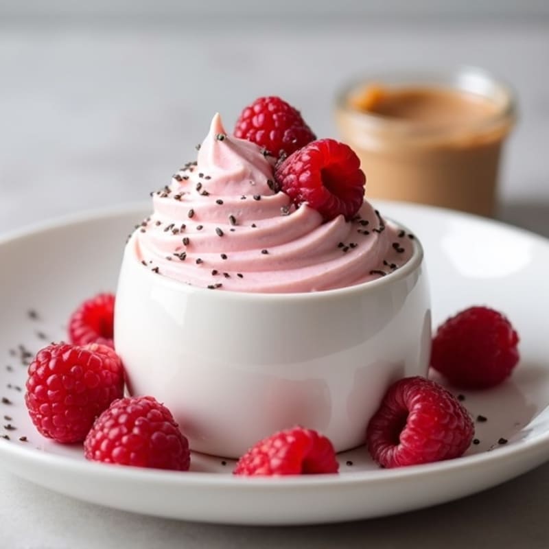 Greek Yogurt Protein Mousse with Raspberries and Peanut Butter