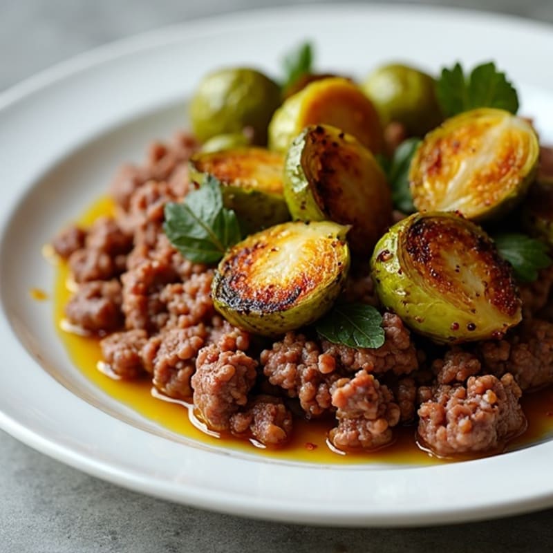 Lean Ground Beef and Crispy Roasted Brussels Sprouts