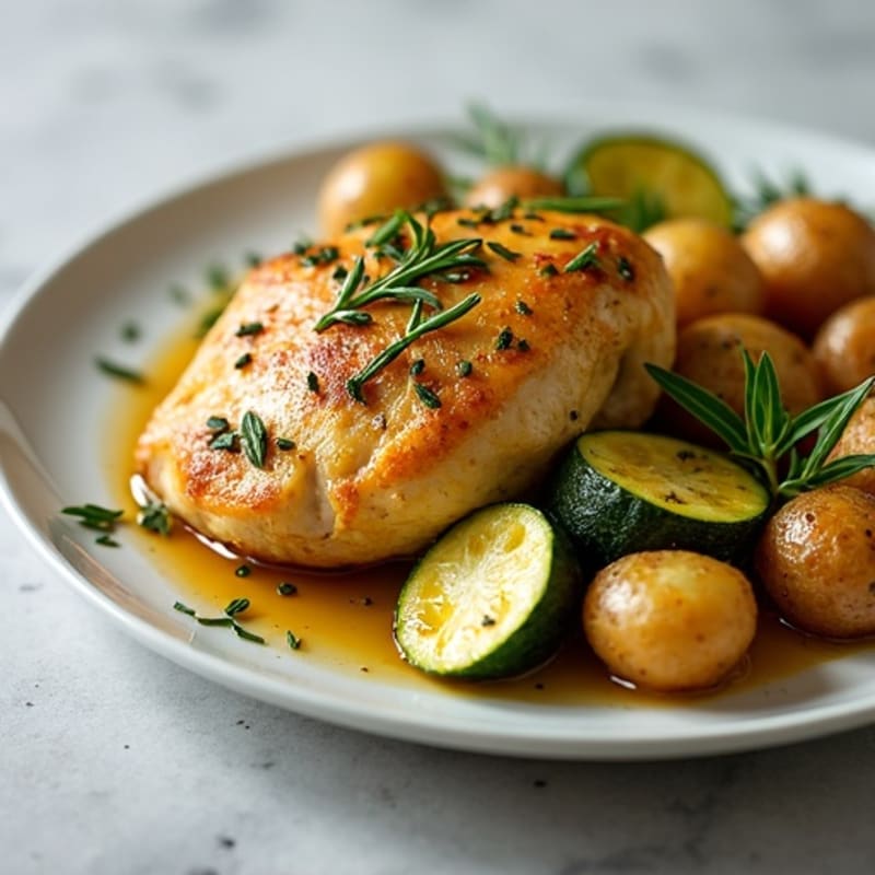 Garlic-Herb Baked Chicken with Roasted Potatoes and Zucchini