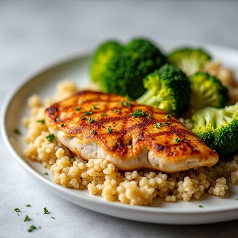Grilled Chicken Breast with Quinoa and Roasted Broccoli