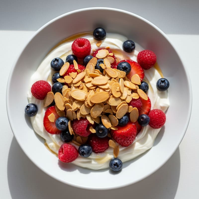 Greek Yogurt Protein Parfait with Mixed Berries and Almonds