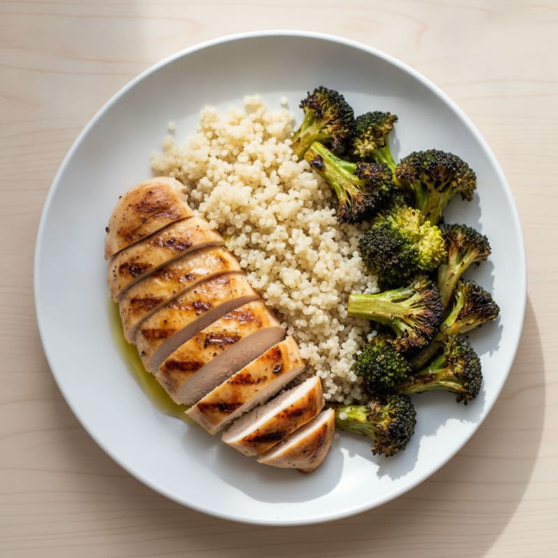 Grilled Chicken Breast with Quinoa and Roasted Broccoli