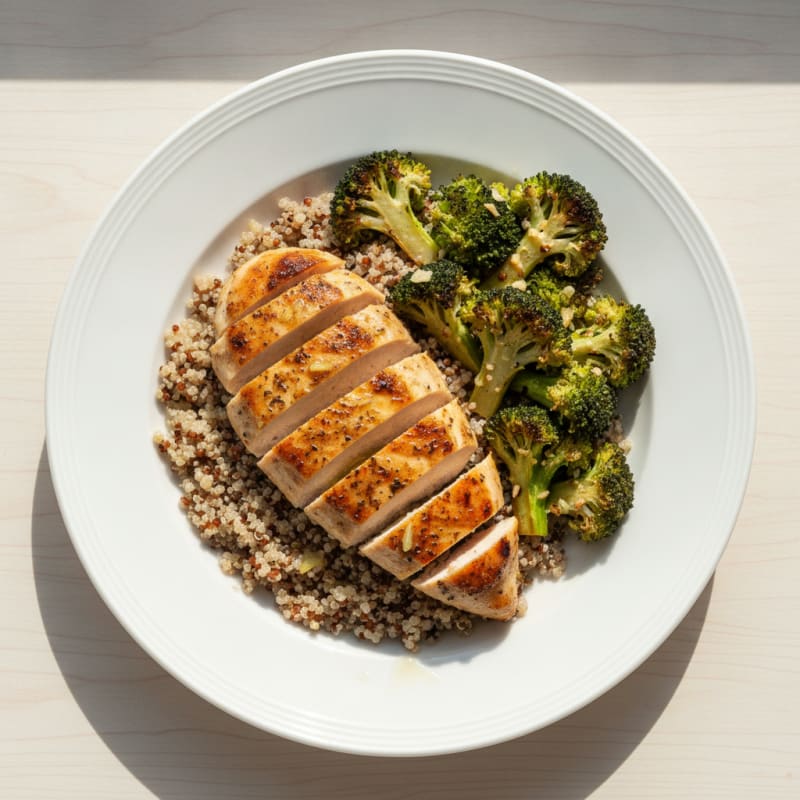 Grilled Chicken Breast with Quinoa and Roasted Broccoli