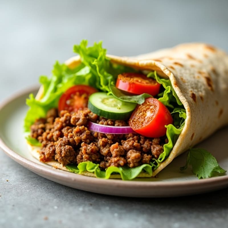 Lean Spiced Ground Beef and Fresh Veggie Tortilla Wraps