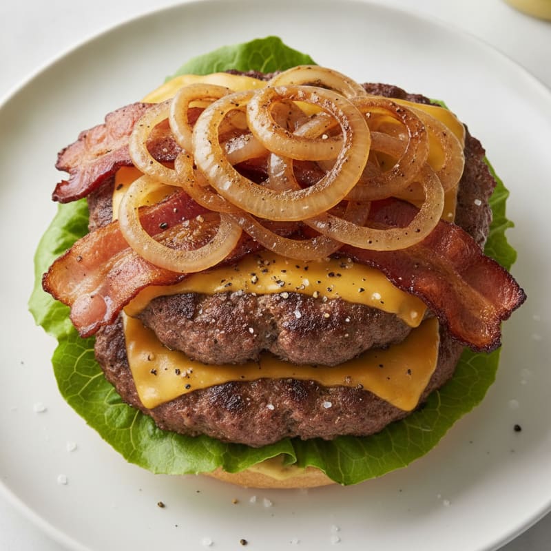 Double Bacon Cheeseburger with Caramelized Onions