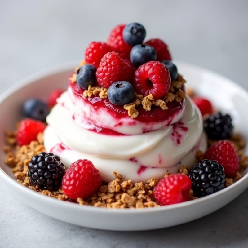 Silky Greek Yogurt with Mixed Berries and Protein Crunch