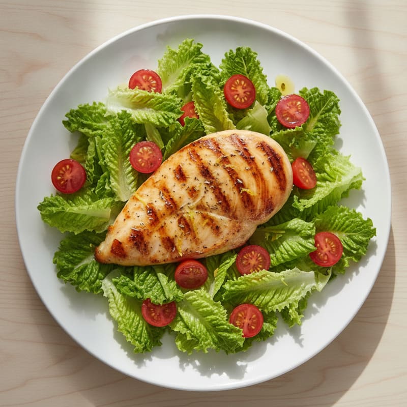 Grilled Chicken Breast with Crisp Romaine and Cherry Tomatoes