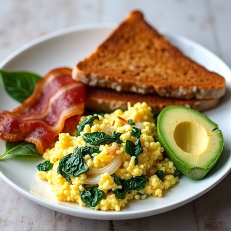 Egg White Scramble with Sautéed Spinach and Turkey Bacon