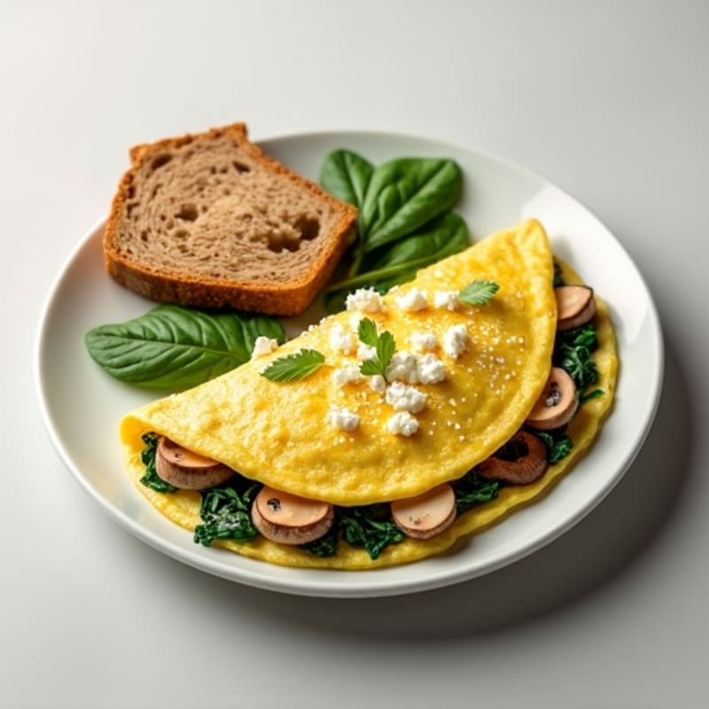 Egg White Spinach Omelette with Lean Turkey and Sautéed Mushrooms