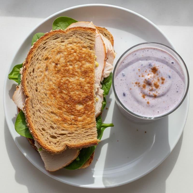 Blueberry Banana Smoothie with Turkey Sandwich