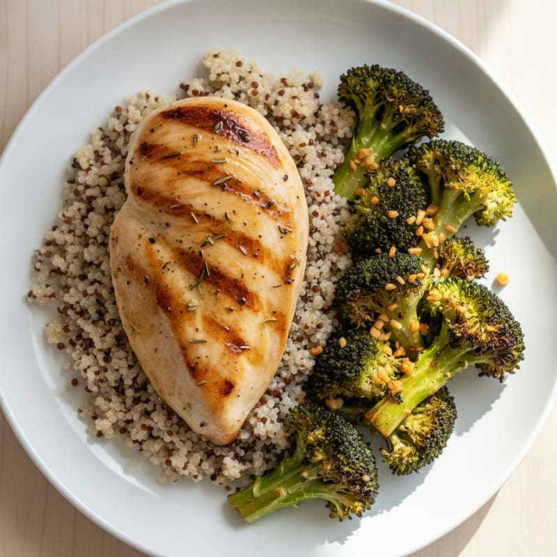 Grilled Chicken Breast with Quinoa and Roasted Broccoli
