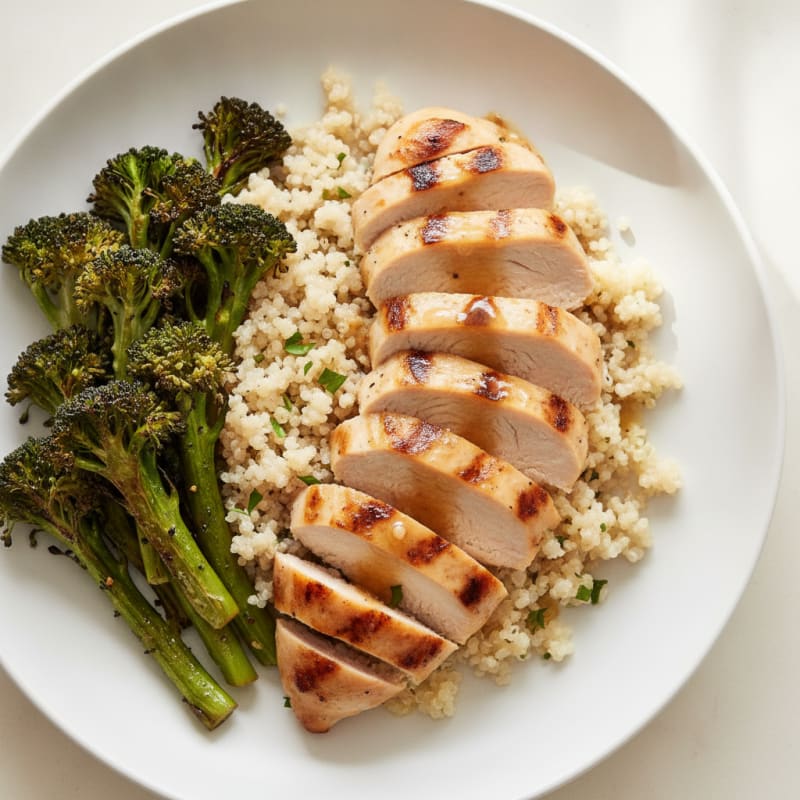 Grilled Chicken Breast with Quinoa and Roasted Broccoli