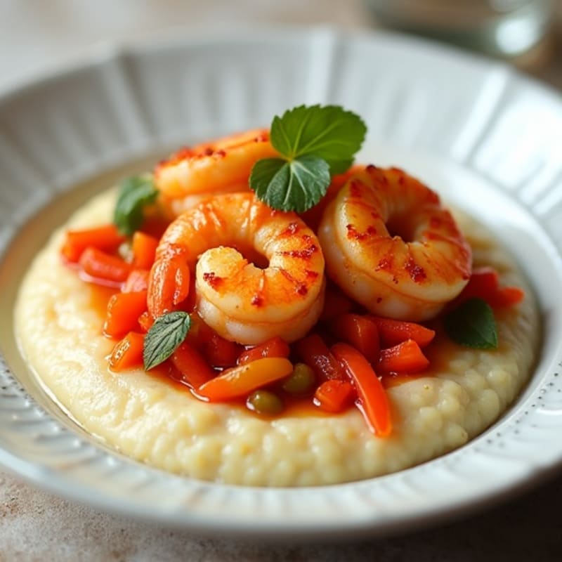 Spicy Bell Pepper Shrimp with Creamy Grits
