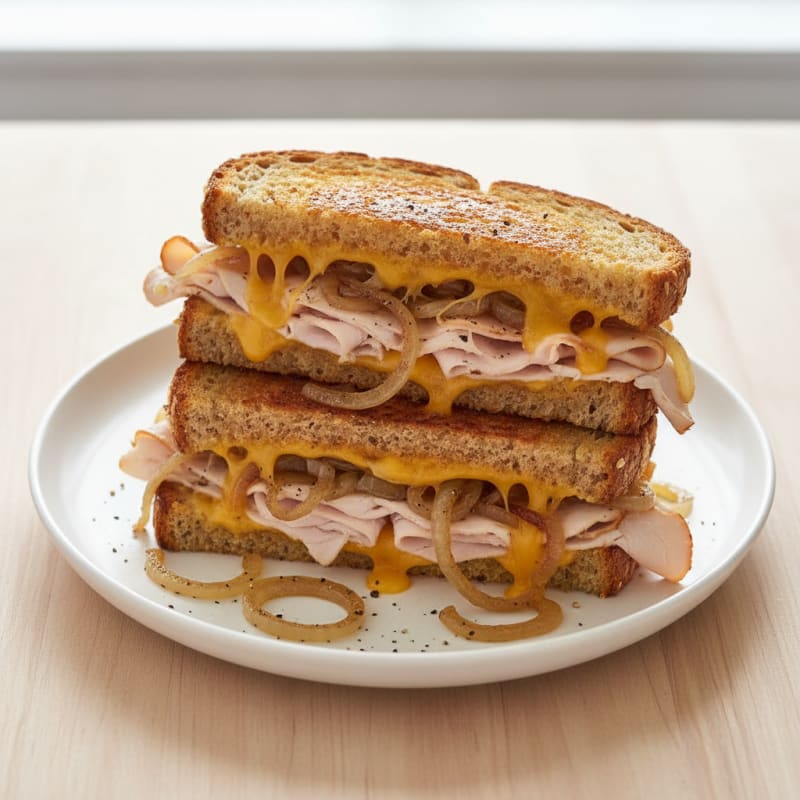 Triple-Decker Grilled Cheese with Caramelized Onions
