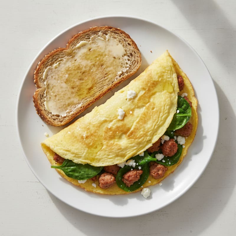 Egg White Spinach Omelet with Turkey Sausage