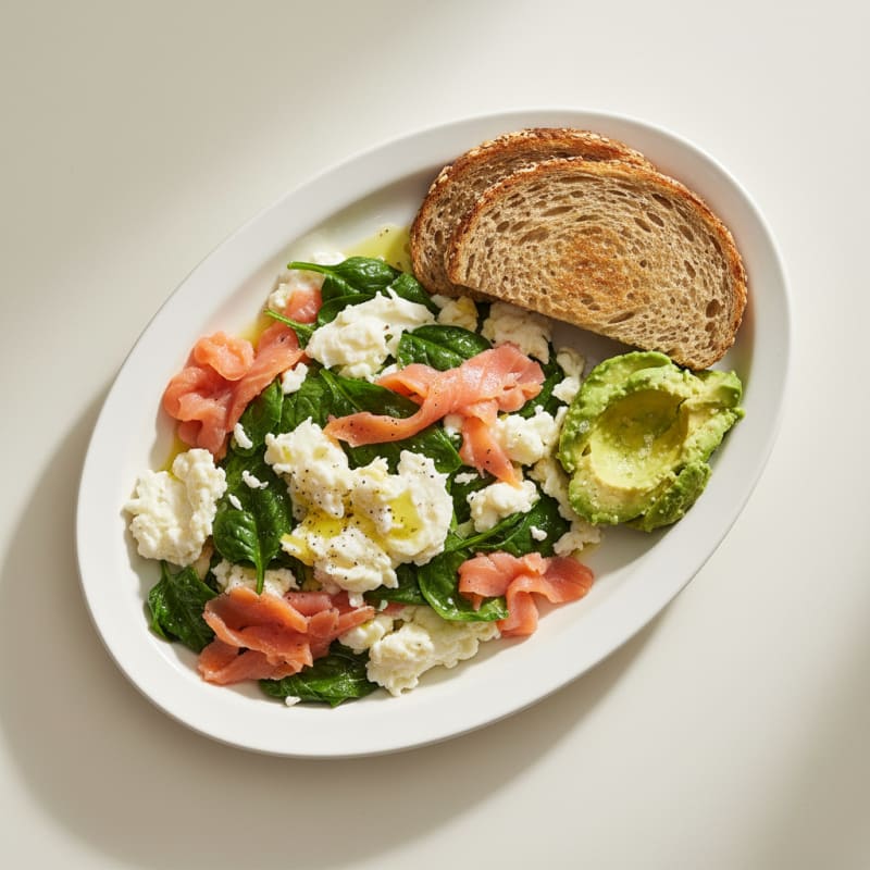 Egg White and Smoked Salmon Scramble with Spinach