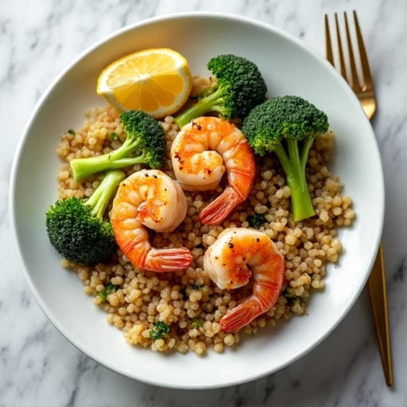 Seared Shrimp with Roasted Broccoli and Lemon Quinoa