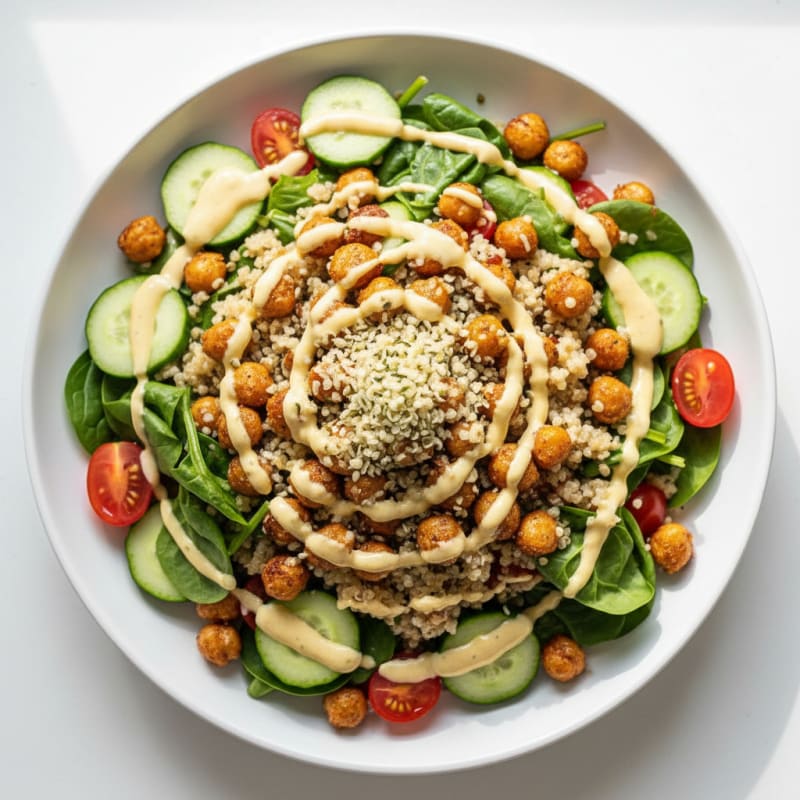Crispy Chickpea and Quinoa Salad with Lemon Tahini Dressing