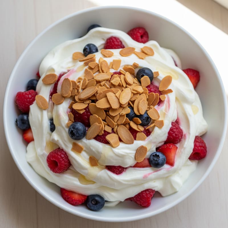 Greek Yogurt Protein Parfait with Mixed Berries and Almonds