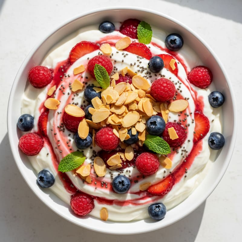 Greek Yogurt Protein Parfait with Mixed Berries and Almonds