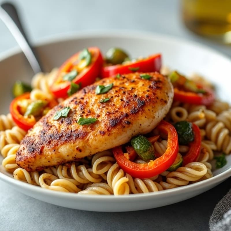 Spicy Cajun Chicken with Whole Wheat Pasta and Roasted Vegetables