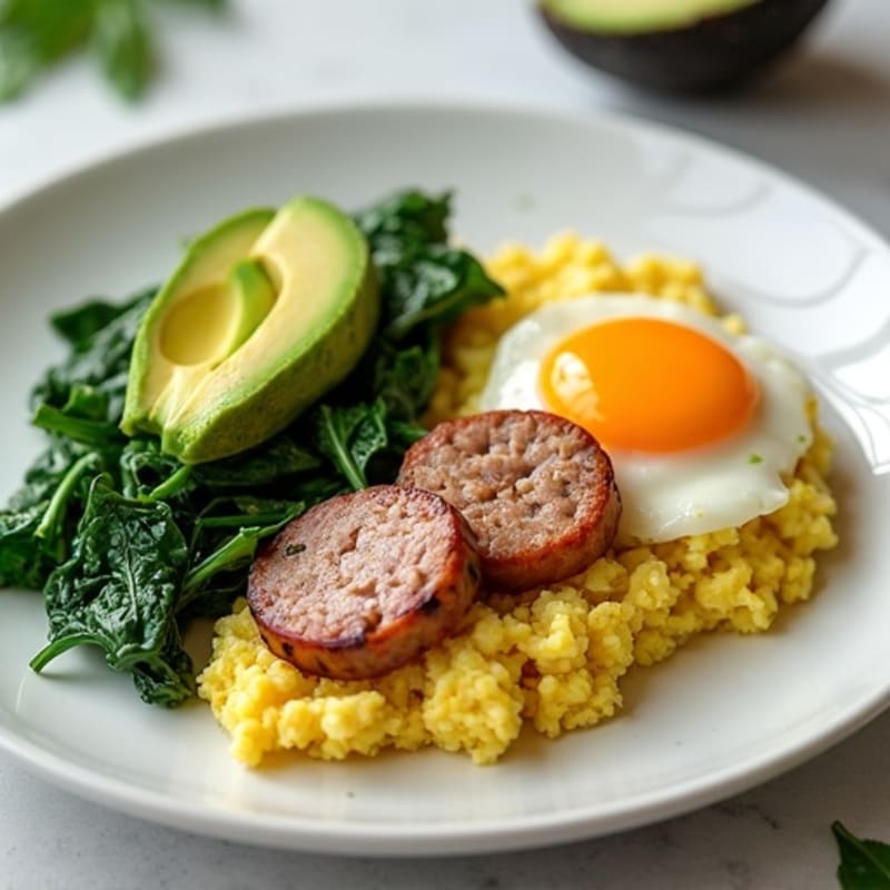 Egg White and Turkey Sausage Scramble with Sautéed Spinach