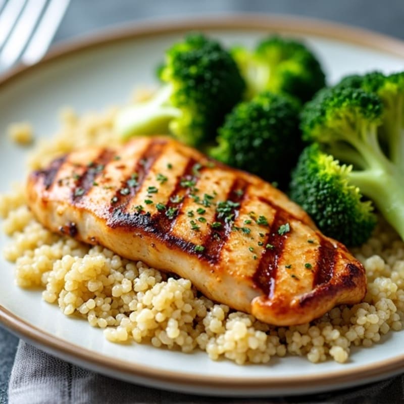 Grilled Chicken Breast with Quinoa and Steamed Broccoli