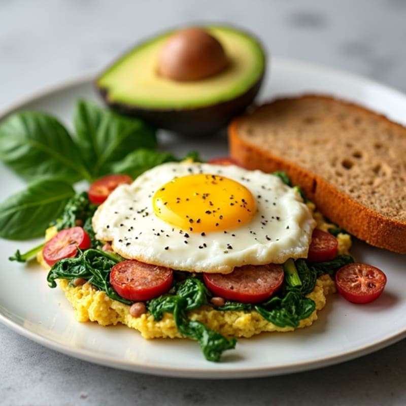 Egg White and Spinach Scramble with Turkey Sausage